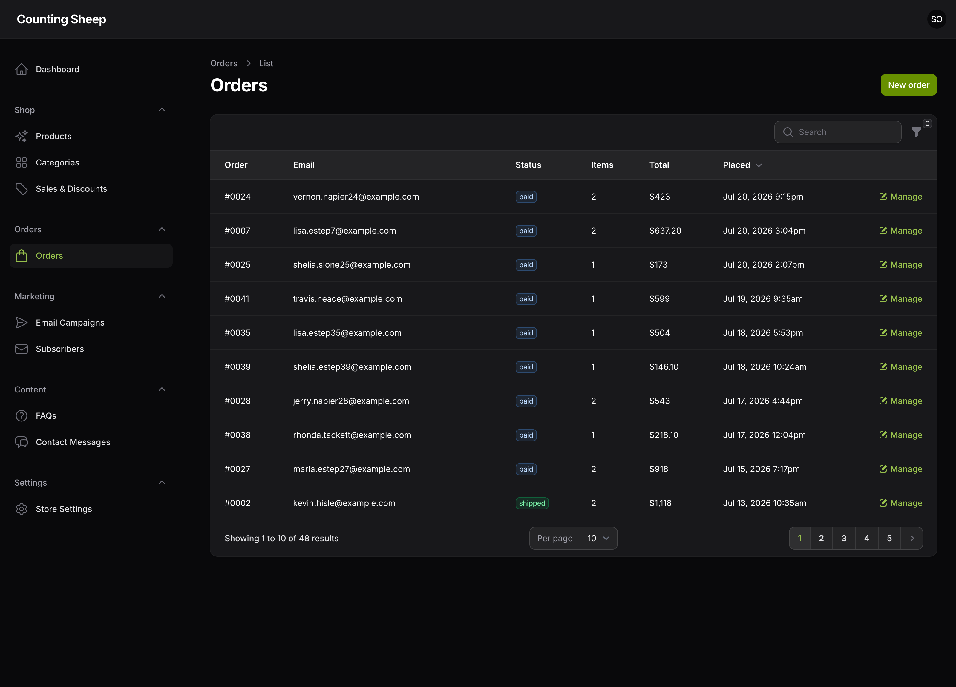 Counting Sheep admin panel