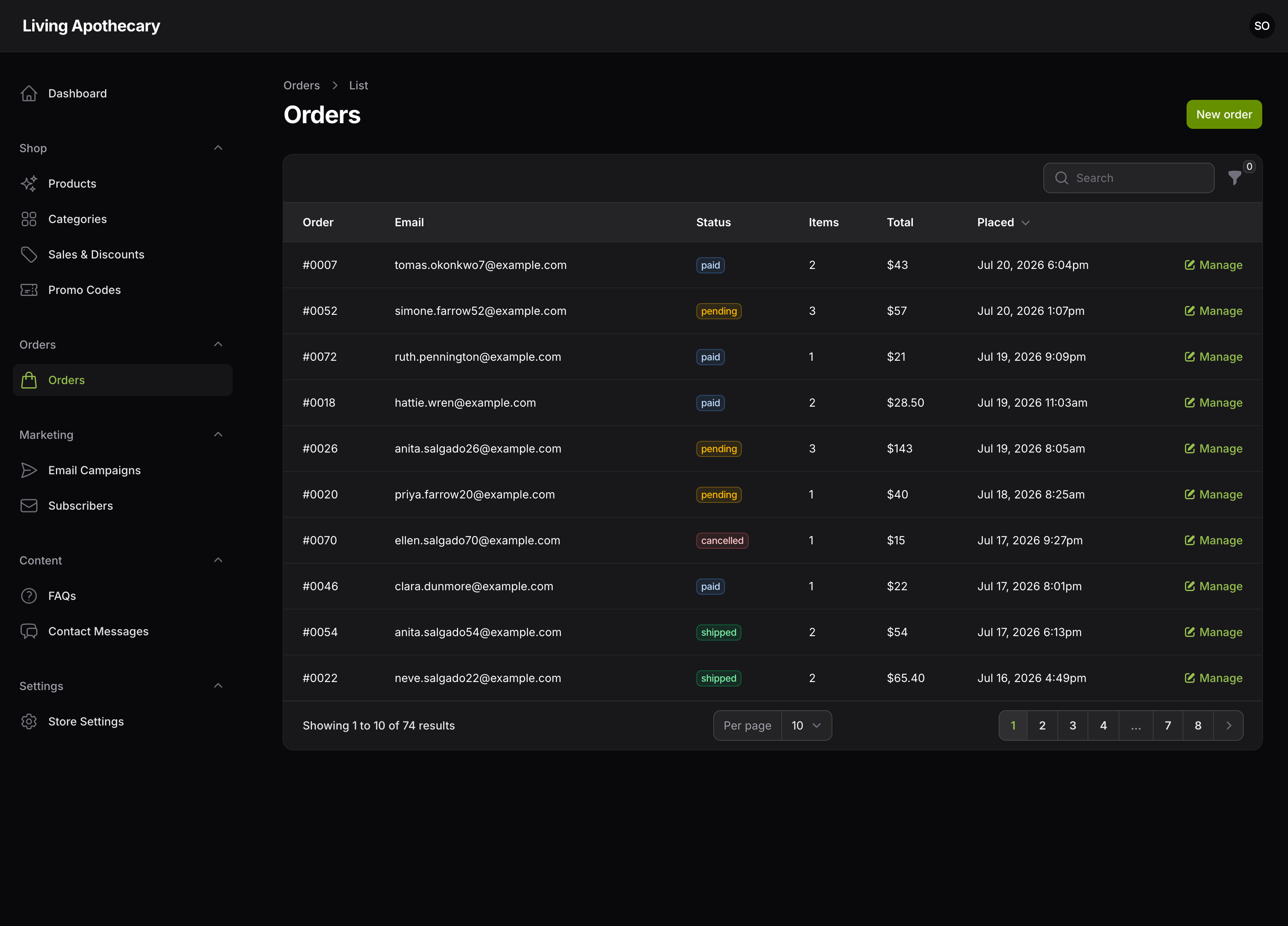 Living Apothecary admin panel