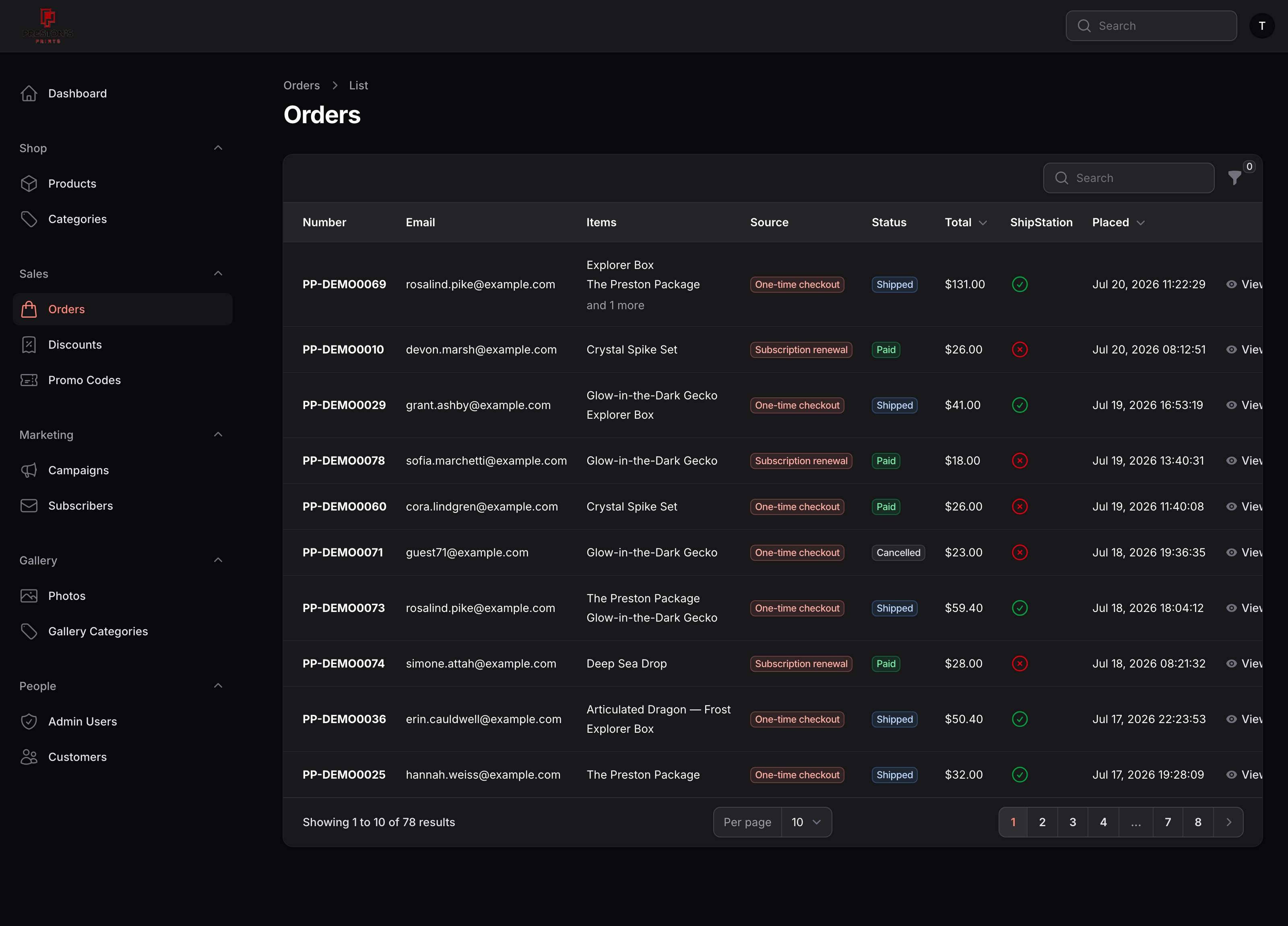 Preston's Prints admin panel